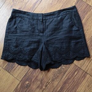 Linen Scallop Lace Trim Mid Rise Shorts Black Loft Women's 4 Whimsigoth Coquette